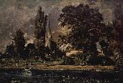 John Constable, Die Kathedrale von Salisbury vom Flub aus gesehen, mit dem Haus des Archidiakonus Fischer, Skizze